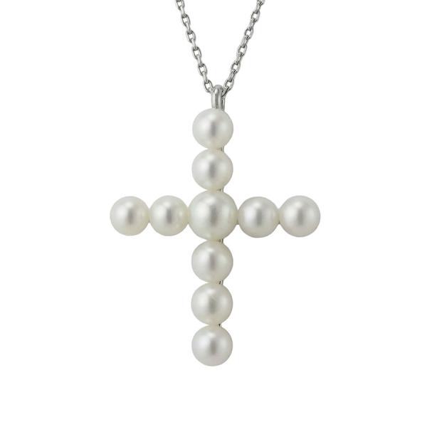 タサキ ノエビア パール クロスモチーフ ネックレス K18WG