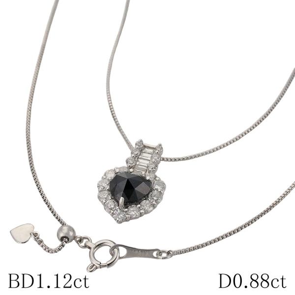 ブラックダイヤモンド/1.12ct ダイヤモンド/0.88ct ハートモチーフ ネックレス K18W...