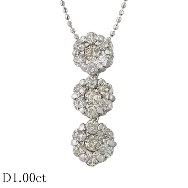 ダイヤモンド/1.00ct フラワーモチーフ ネックレス K14WG