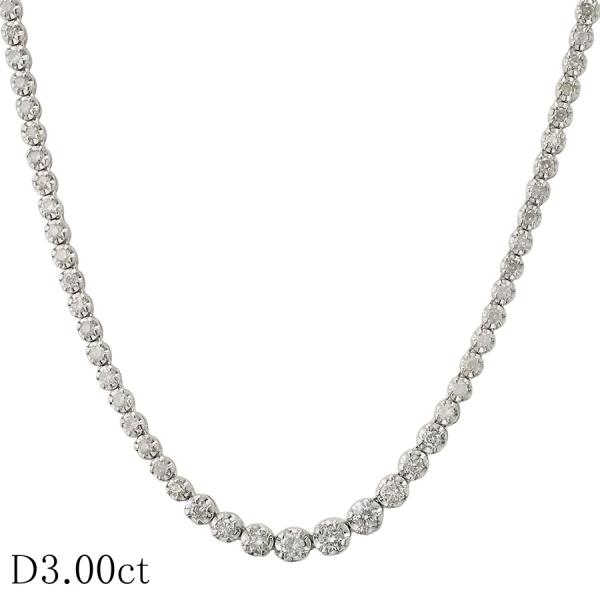 ダイヤモンド/3.00ct テニス ネックレス K18WG