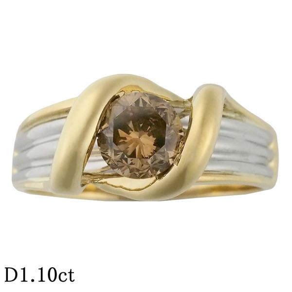 一粒ダイヤモンド/1.10ct リング K18YG Pt900 19.5号