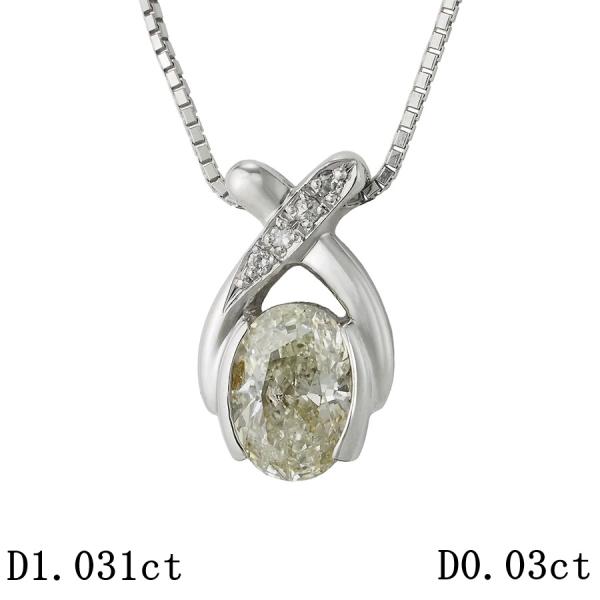 M-I1 ダイヤモンド/1.031ct ダイヤ/0.03ct デザイン ネックレス K18WG 鑑定...