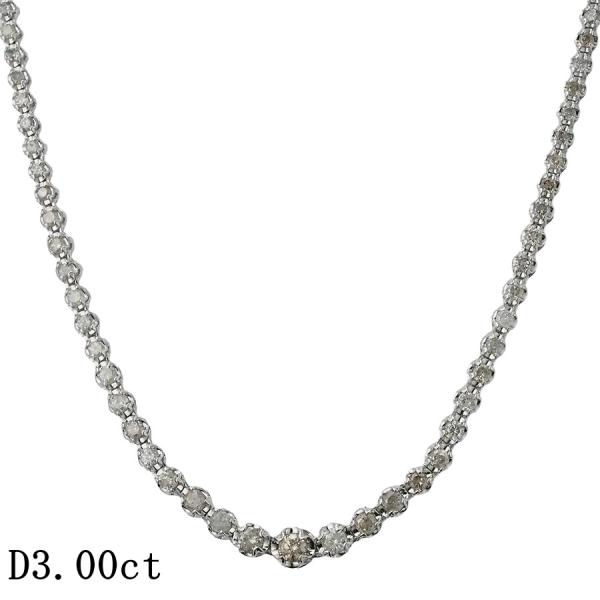 ダイヤモンド/3.00ct テニス ネックレス K18WG