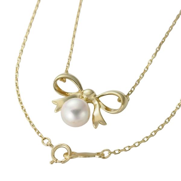 ミキモト 7mm パール リボンモチーフ ネックレス K18YG