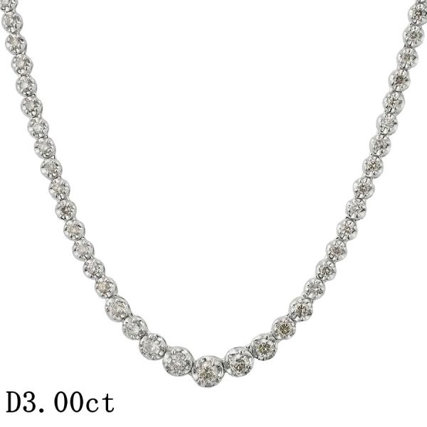 ダイヤモンド/3.00ct テニス ネックレス K18WG