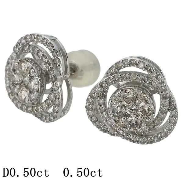 ダイヤモンド/0.50ct×2 フラワーモチーフ ピアス K18WG