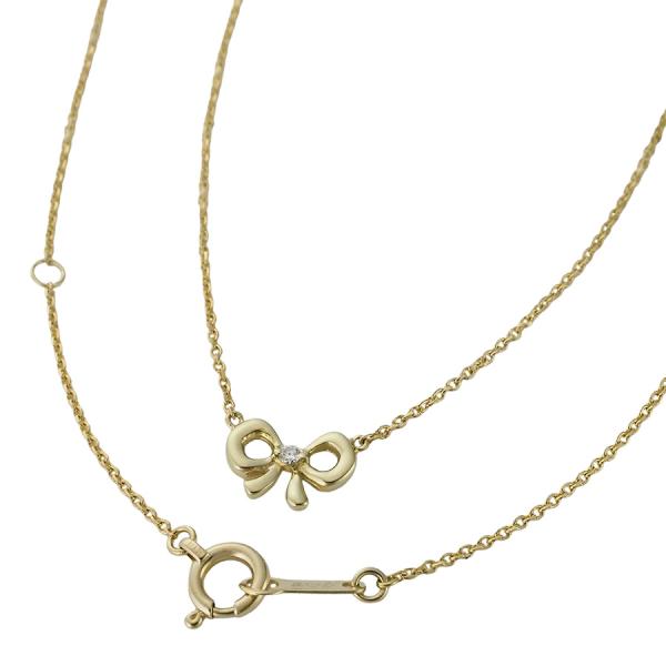 アーカー 1粒ダイヤモンド リボンモチーフ ネックレス K18YG 箱付