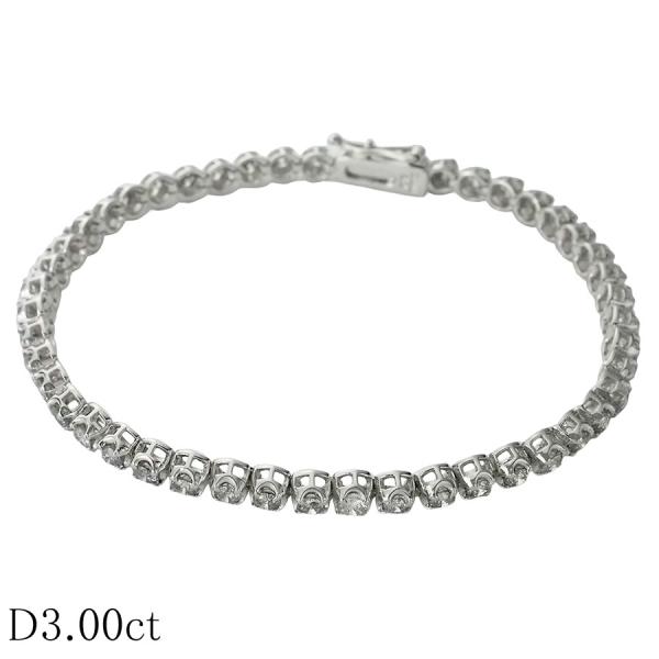 ダイヤモンド/3.00ct テニス ブレスレット K18WG