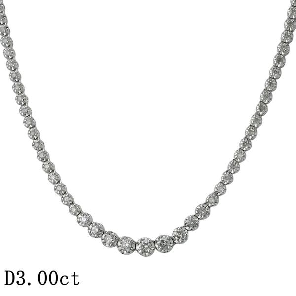 ダイヤモンド/3.00ct テニス ネックレス K18WG