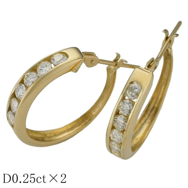 ダイヤモンド/0.25ct×2 フープ ピアス K18YG
