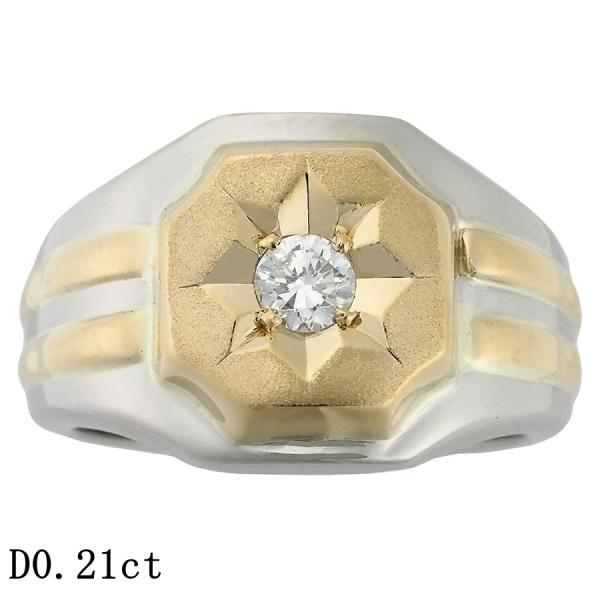ダイヤモンド/0.21ct 印台 メンズ リング Pt900 K18YG 18.5号