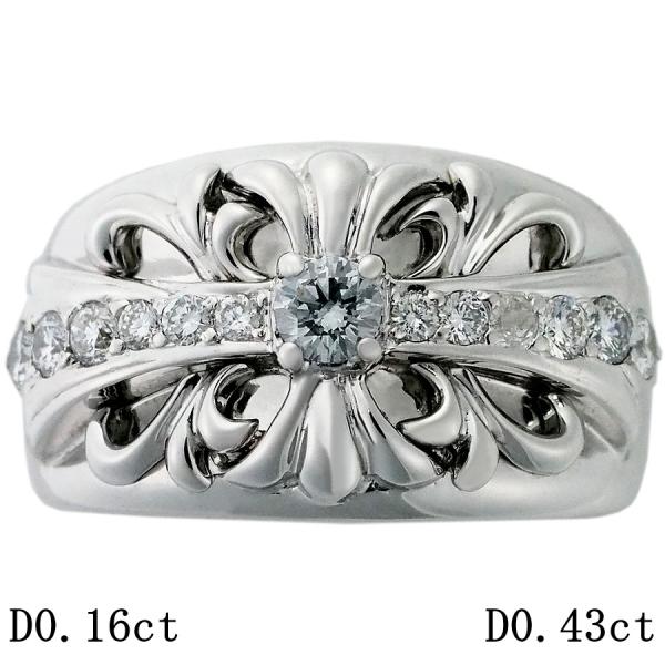 ダイヤモンド/0.16ct ダイヤ/0.43ct デザイン メンズ リング K18WG 17号