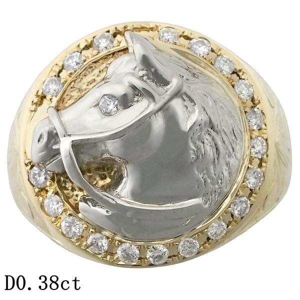 ダイヤモンド/0.38ct 印台 メンズ リング K18YG /Pt900 20号