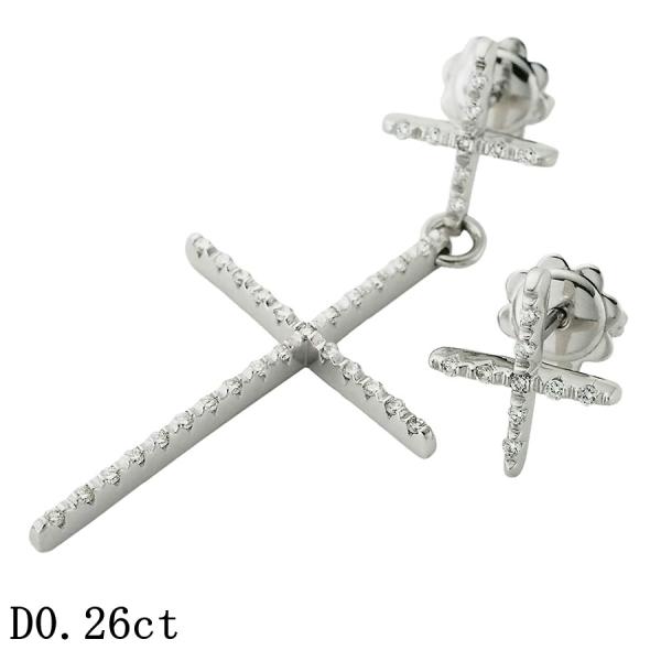 ポンテヴェキオ ダイヤモンド/0.26ct アシンメトリー クロス ピアス K18WG