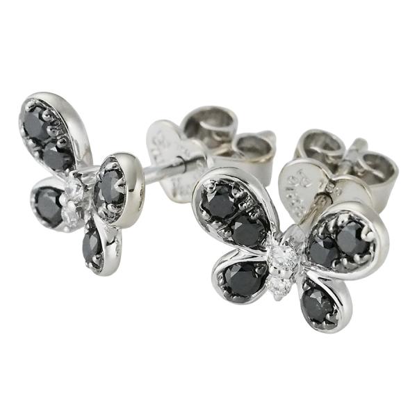 ポンテヴェキオ ブラックダイヤモンド ダイヤ 0.38ct バタフライモチーフ ピアス K18WG