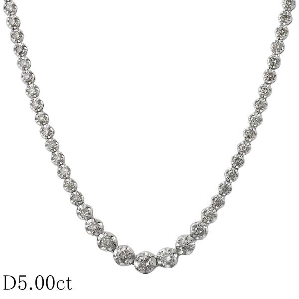 ダイヤモンド/5.00ct テニス ネックレス K18WG