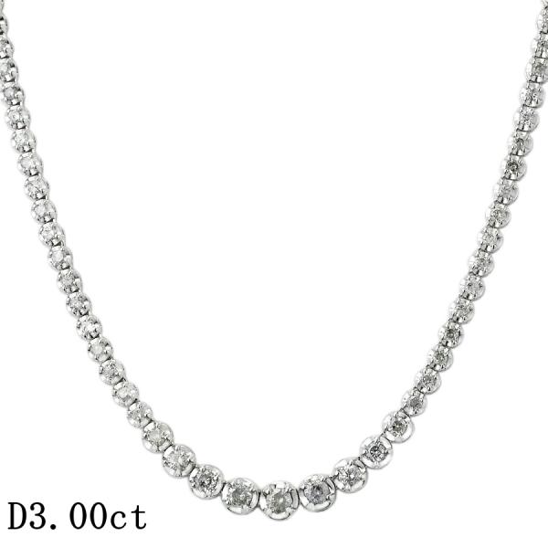 ダイヤモンド/3.00ct テニス ネックレス K18WG