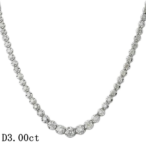 ダイヤモンド/3.00ct テニス ネックレス K14WG