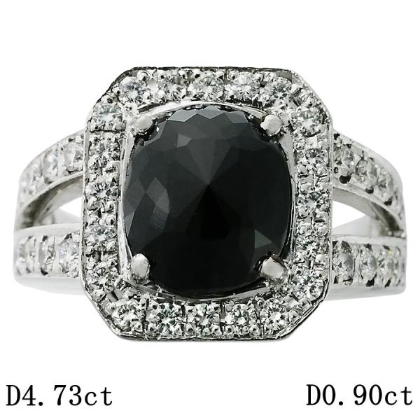 ブラックダイヤモンド/4.73ct ダイヤ/0.90ct メンズ 印台 リング K18WG 20号