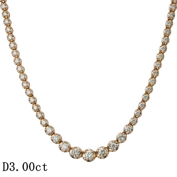 ダイヤモンド/3.00ct テニス ネックレス K18PG
