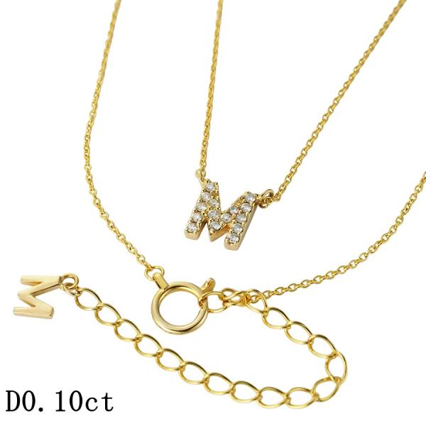 ダイヤモンド/0.10ct イニシャルM ネックレス K18YG