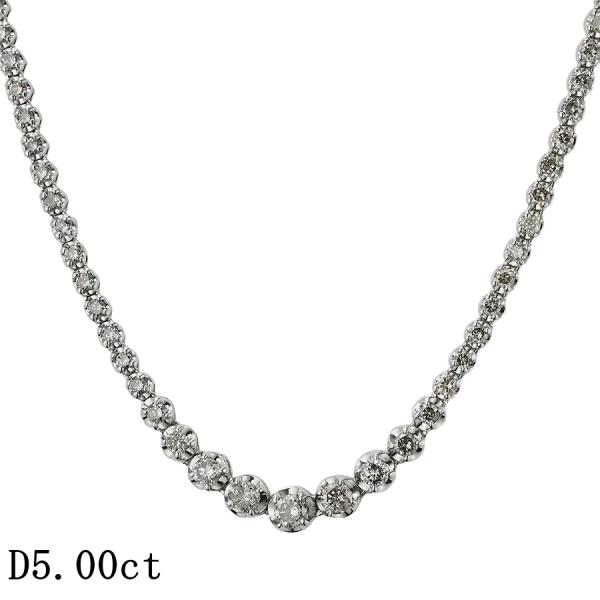 ダイヤモンド/5.00ct テニス ネックレス K18WG