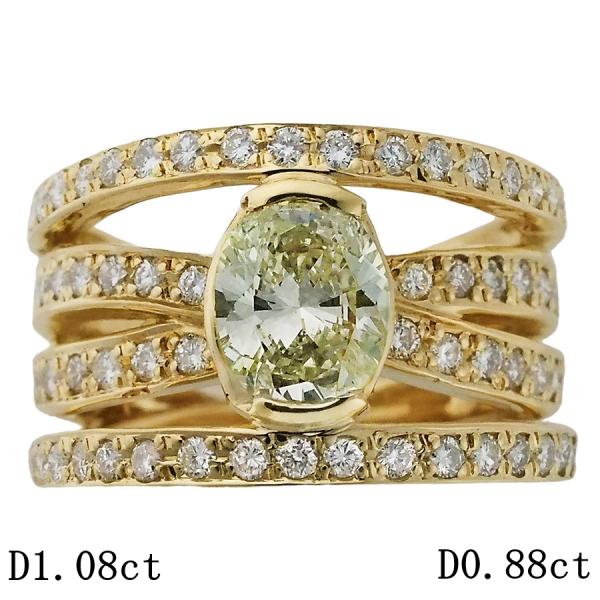 ダイヤモンド/1.08ct ダイヤ/0.88ct デザイン リング K18YG 13号
