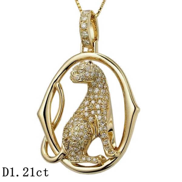 ダイヤモンド/1.21ct アニマルモチーフ タイガー ネックレス K18YG