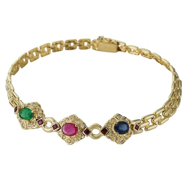 サファイア ルビー エメラルド/1.08ct ダイヤ/0.27ct ブレスレット K18YG