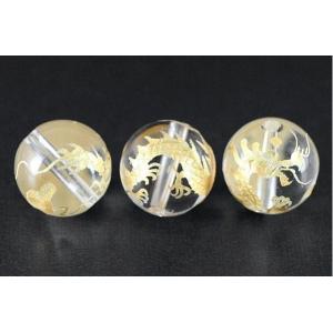 水晶16mm 金彫り 五爪龍 彫刻 一粒売りビーズ 天然石 パワーストーン