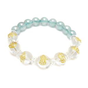 水晶 金彫り 七福神12mm＆ルチルクォーツ10mm玉オリジナルブレスレット