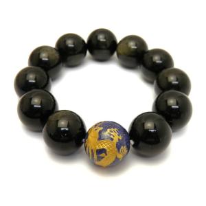 20mm 水晶金彫り四神獣＆ホワイトハウライト 大玉ブレスレット 数珠