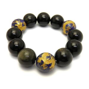 20mm 水晶 金彫り 五爪龍 天眼石 大玉ブレスレット 数珠 ブレスレット