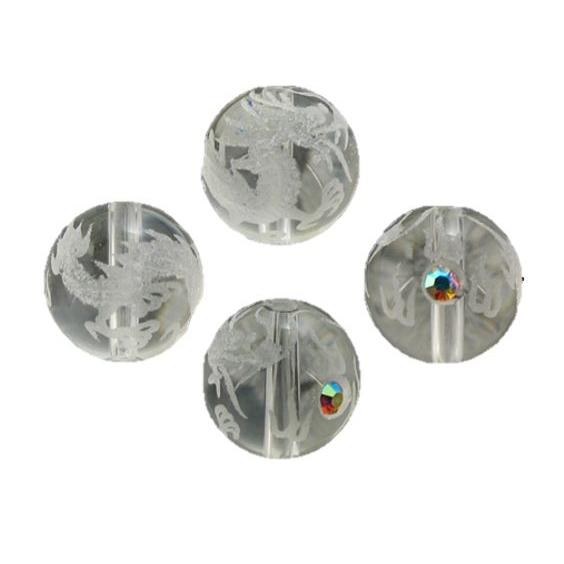 宝珠龍 水晶手彫り玉 12mm 彫刻 一粒売りビーズ 天然石 パワーストーン