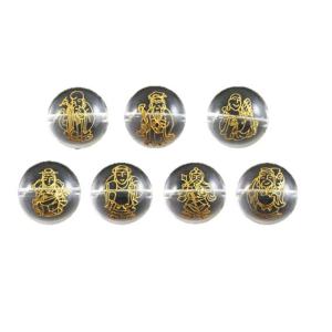 七福神 水晶 金色入り レーザー彫 7粒セット No.002 14mmセット 彫刻