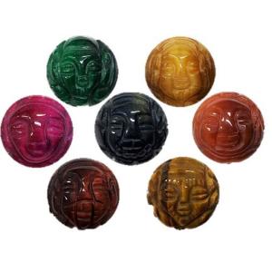 七福神 水晶 手彫り玉セット 14mmセット 彫刻ビーズ 天然石