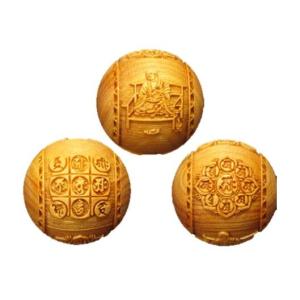 風神雷神 柘植玉 彫刻ビーズ 縦穴 18mm 穴あり一粒売りビーズ 約3.5mm