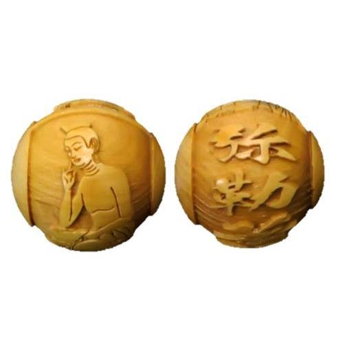 浮彫 弥勒菩薩 12mm 柘植 横穴 穴あり一粒売りビーズ