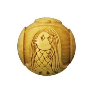 浮彫 アマビエ 横穴 柘植玉 12mm 穴あり一粒売りビーズ