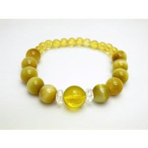 九尾の狐 手彫り玉 水晶 金色入り 12mm ブレスレット 天然石