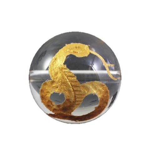 蛇彫刻ビーズ 金彫り 14mm玉 ヘビ へび 横穴 一粒売り 天然石 パワーストーン