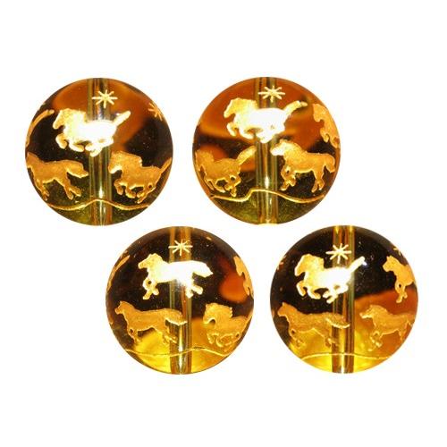 彫刻ビーズ・彫りビーズ 九頭馬-黄水晶 シトリン 金色 14mm 1粒売り 天然石 パワーストーン