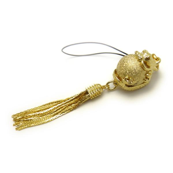 ゴールド タッセル付き 水琴鈴 ストラップ 宝珠 鈴 黄金龍神 根付 龍 ストラップ 縁起物 お守り...