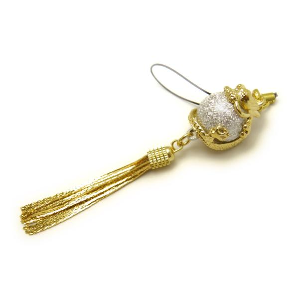 シルバー タッセル付き 水琴鈴 ストラップ 宝珠 鈴 黄金龍神 根付 龍 ストラップ 縁起物 お守り...