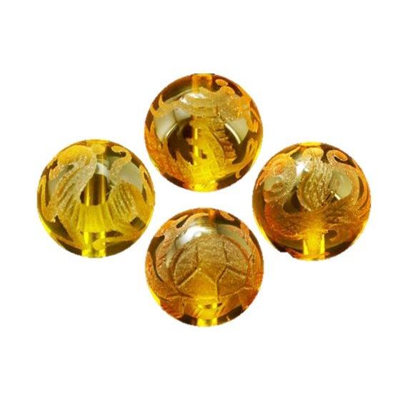 四神獣4点セット シトリン素彫り 彫刻ビーズ 12mm玉 青龍・朱雀・白虎・玄武 風水 パワーストー...