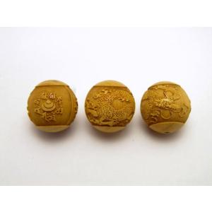 五爪 皇帝龍 宝珠 八大仏 柘植玉 彫刻ビーズ 縦穴 15mm 穴あり一粒売りビーズ