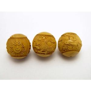五爪 皇帝龍 火球宝珠 柘植玉 彫刻ビーズ 縦穴 12mm 穴あり一粒売りビーズ