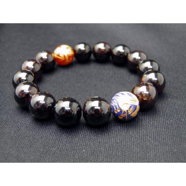 龍鳳凰 龍金彫り＆鳳凰金彫り ガーネット 12mm ブレスレット 天然石 パワーストーン