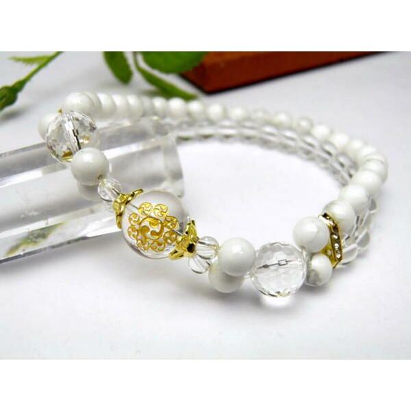 天然石 戦国武将 長尾景虎 水晶 ホワイトハウライト 二連ブレスレット 天然石 風水 パワーストーン