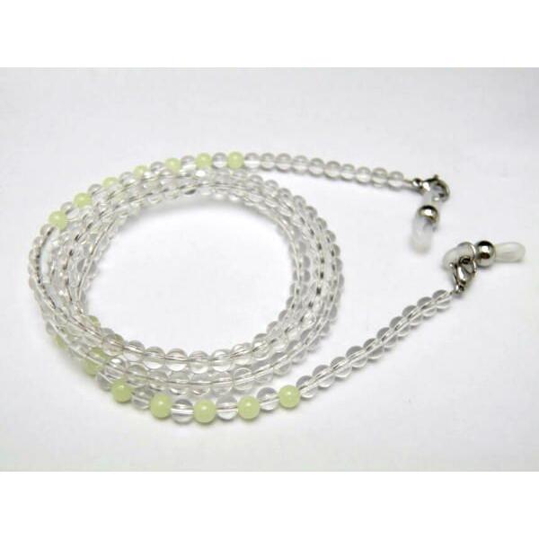 水晶AAA＆夜光石 ルミナスストーン 4mmのメガネチェーン・パワーストーンのメガネチェーン 眼鏡チ...